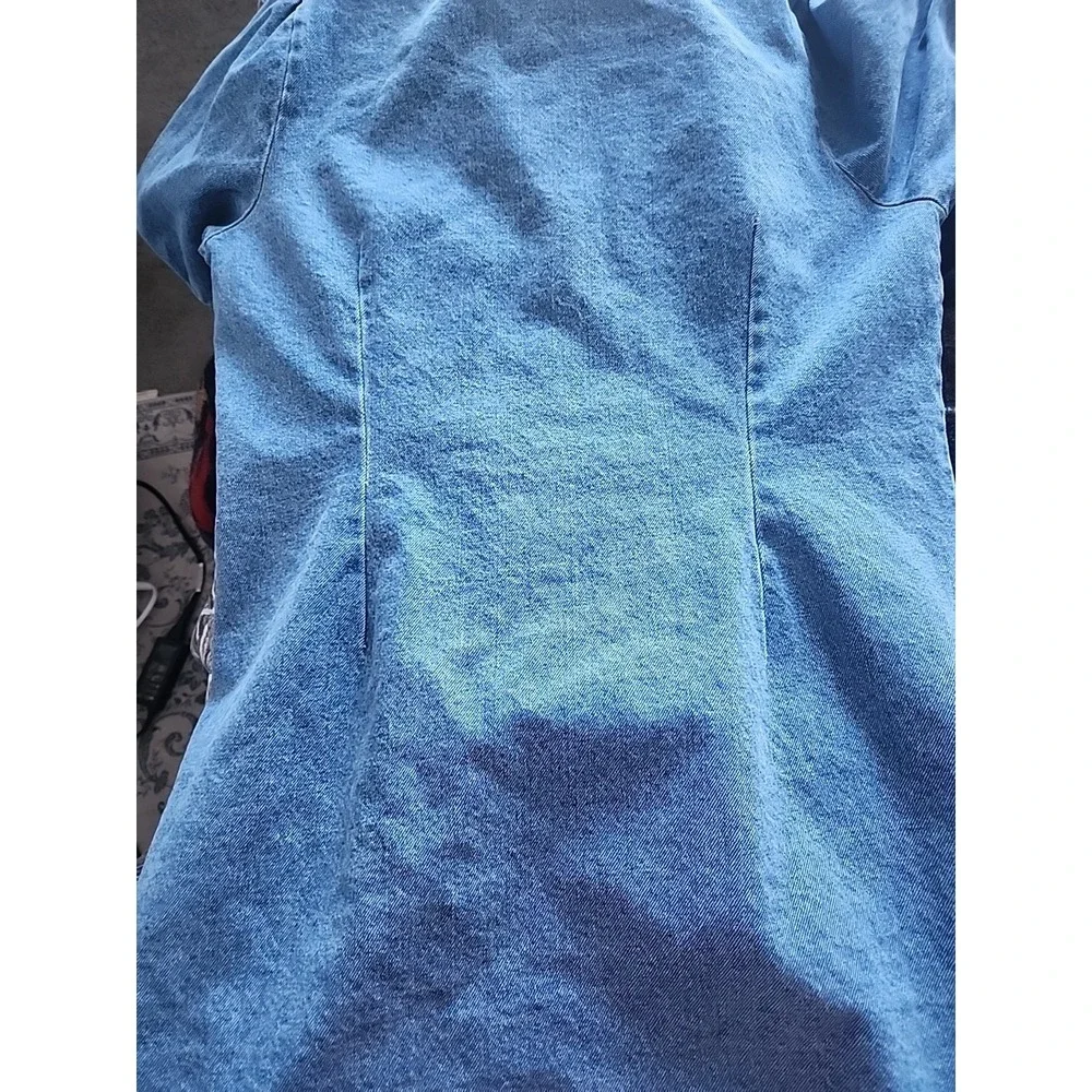 Vtg Velvet Heart 100% Cotton Denim Button Up Dress Puff Sleeve Pockets Y2k  S/M - Picture 12 of 13